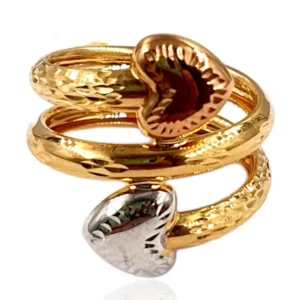 3 Tone Double Heart Ring